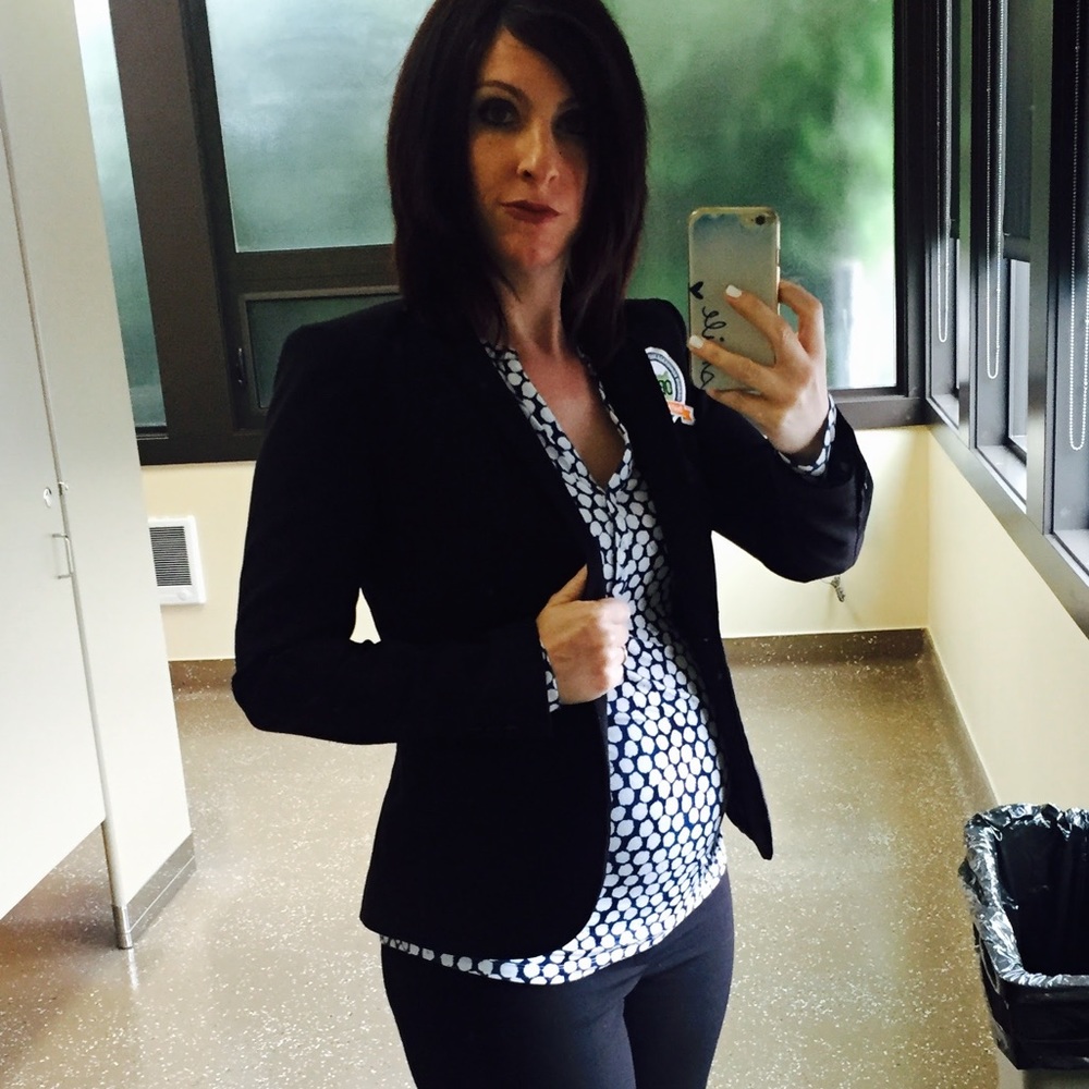 Long sleeved, dot pattern, Henley maternity top.